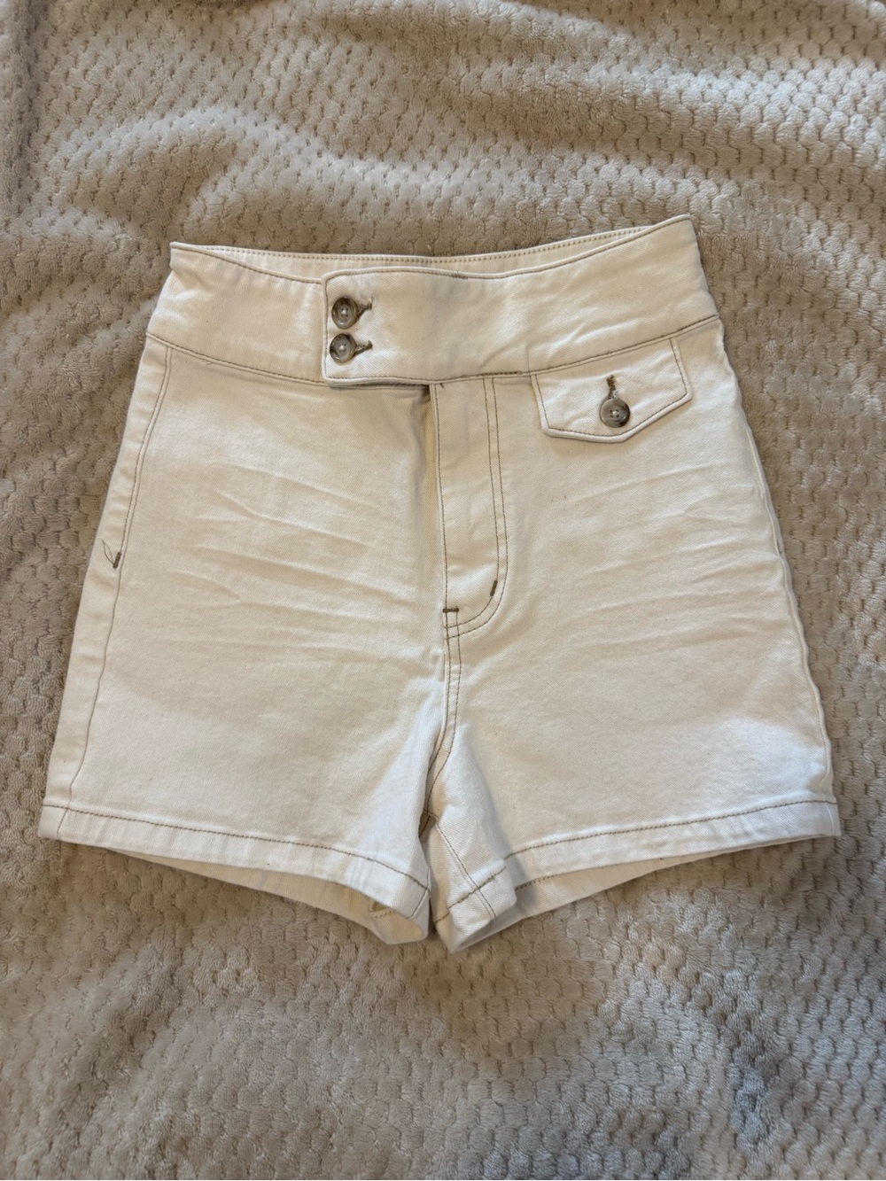 We The Free High-Waist Cream Shorts with Button Accents